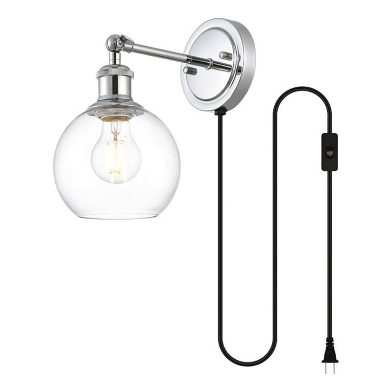 Living District Wesson 1-Light Metal Plug-in Wall Sconce in Chrome/Clear