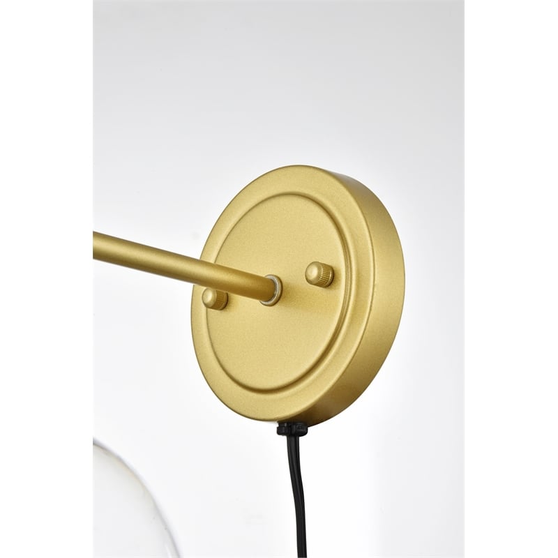 Living District Wesson 1-Light Metal Plug-in Wall Sconce in Brass/Clear