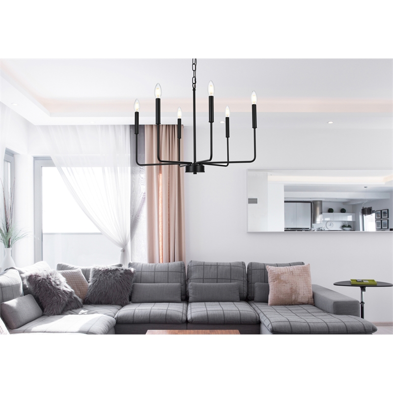 Living District Willa 6-Light Modern Iron Metal Pendant Light in Black