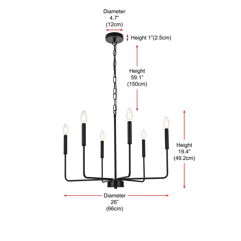 Living District Willa 6-Light Modern Iron Metal Pendant Light in Black