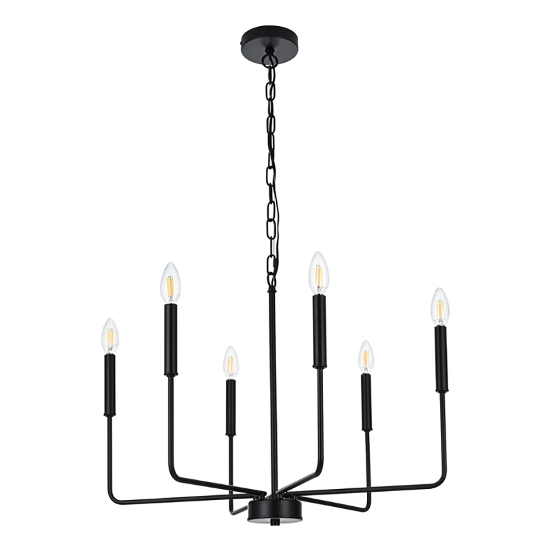 Living District Willa 6-Light Modern Iron Metal Pendant Light in Black
