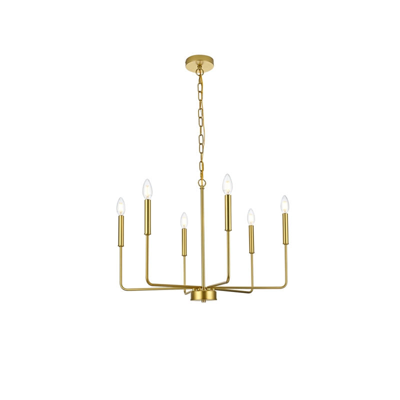 Living District Willa 6-Light Modern Iron Metal Pendant Light in Brass