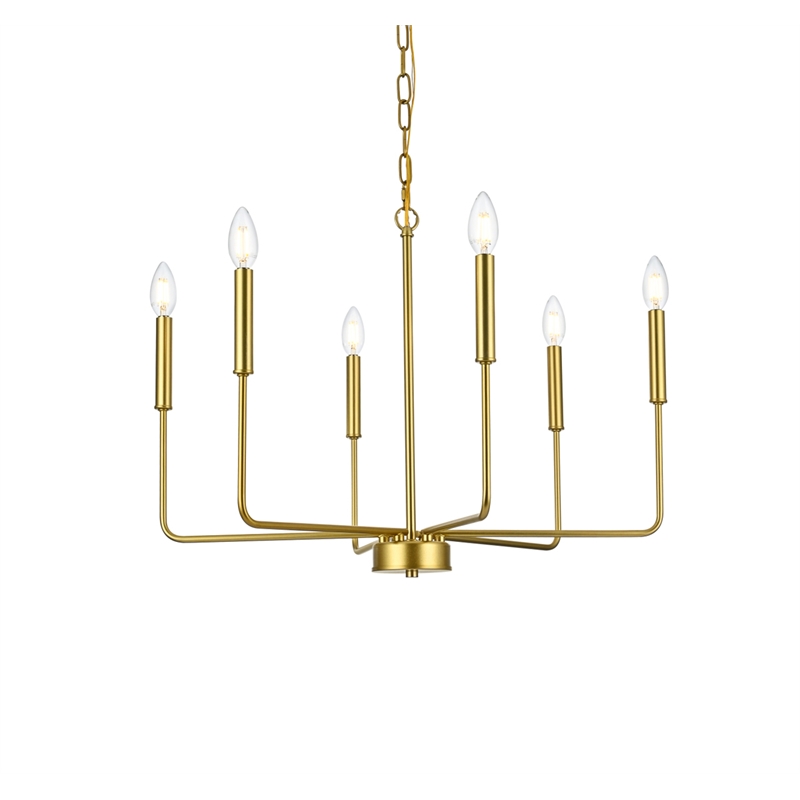 Living District Willa 6-Light Modern Iron Metal Pendant Light in Brass