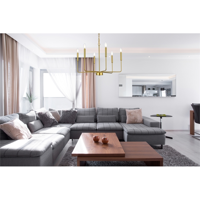 Living District Willa 6-Light Modern Iron Metal Pendant Light in Brass