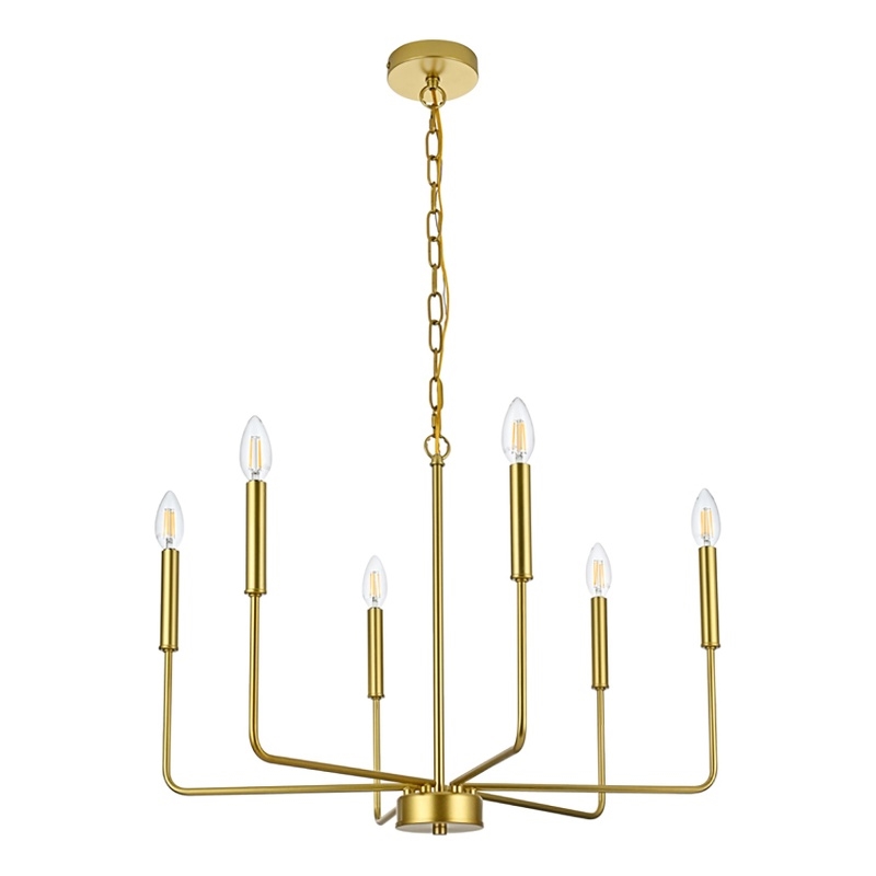 Living District Willa 6-Light Modern Iron Metal Pendant Light in Brass