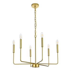Living District Willa 6-Light Modern Iron Metal Pendant Light in Brass