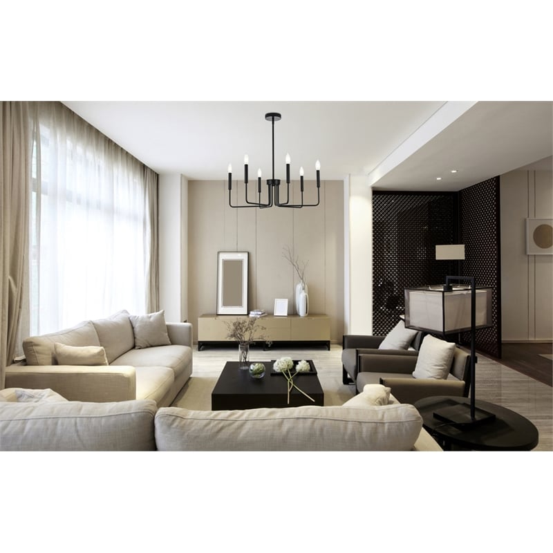 Living District Willa 6-Light Modern Metal Pendant Light in Black
