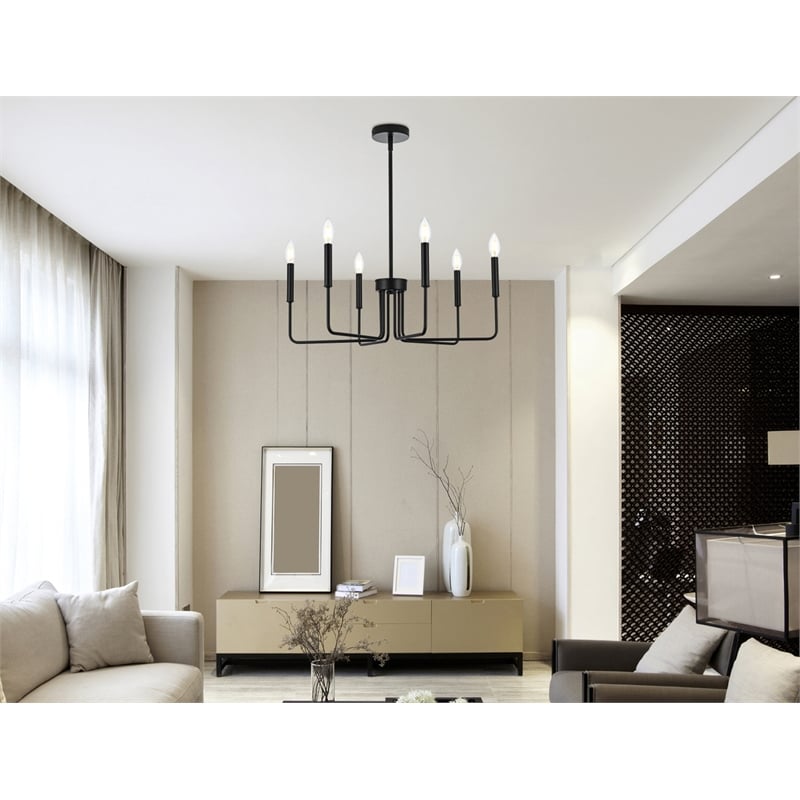 Living District Willa 6-Light Modern Metal Pendant Light in Black