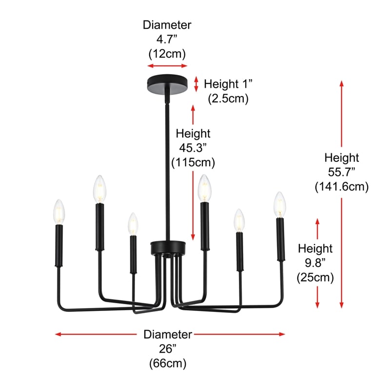 Living District Willa 6-Light Modern Metal Pendant Light in Black