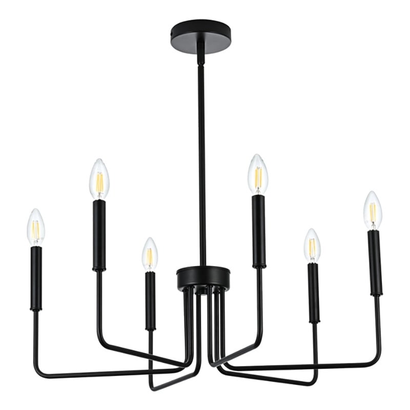 Living District Willa 6-Light Modern Metal Pendant Light in Black