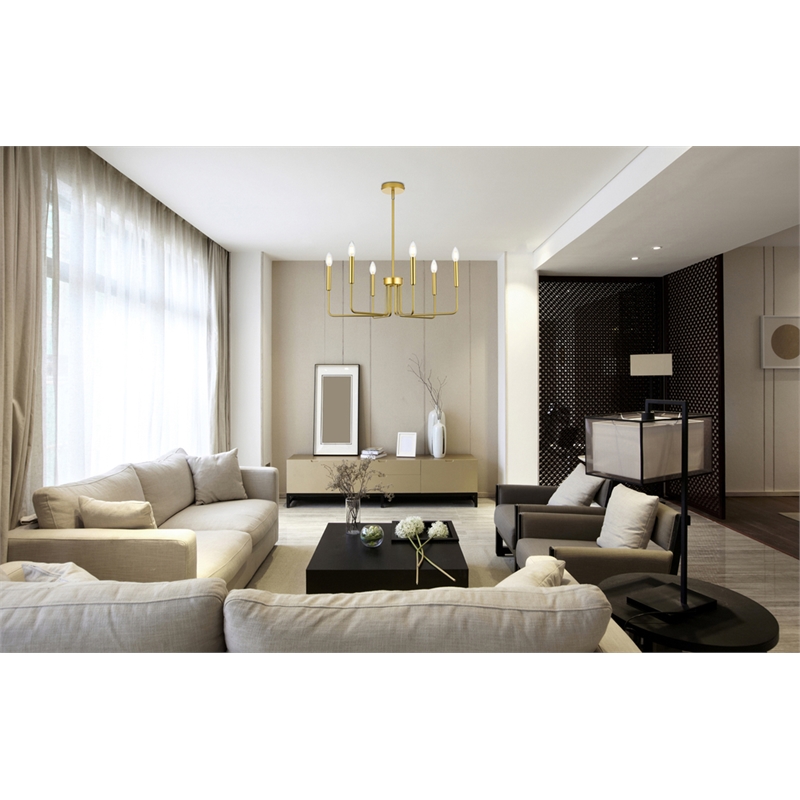 Living District Willa 6-Light Modern Metal Pendant Light in Brass