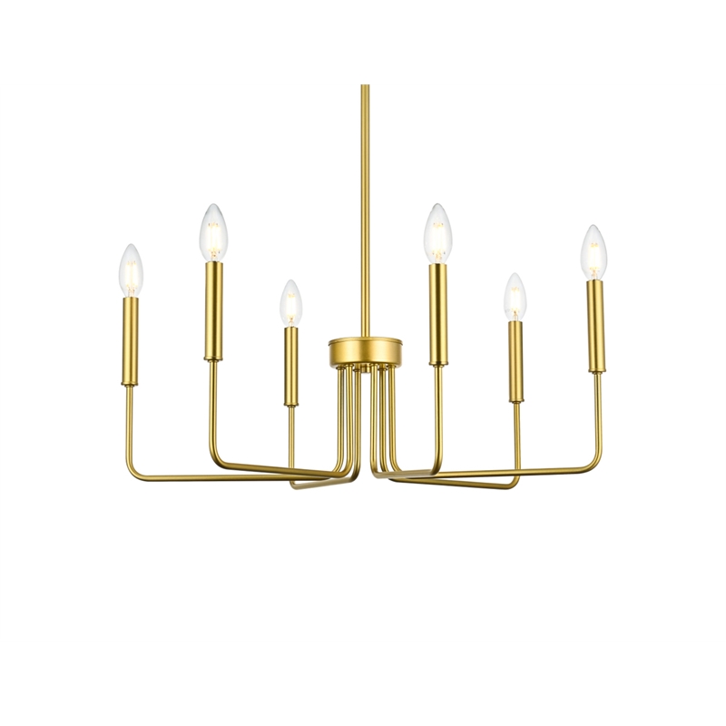 Living District Willa 6-Light Modern Metal Pendant Light in Brass