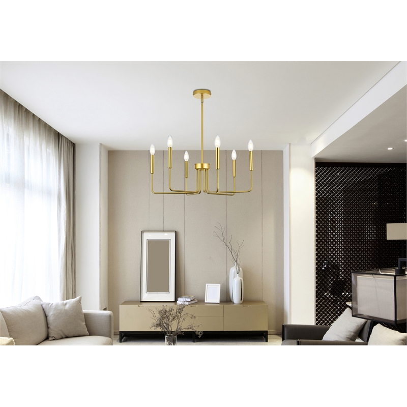 Living District Willa 6-Light Modern Metal Pendant Light in Brass