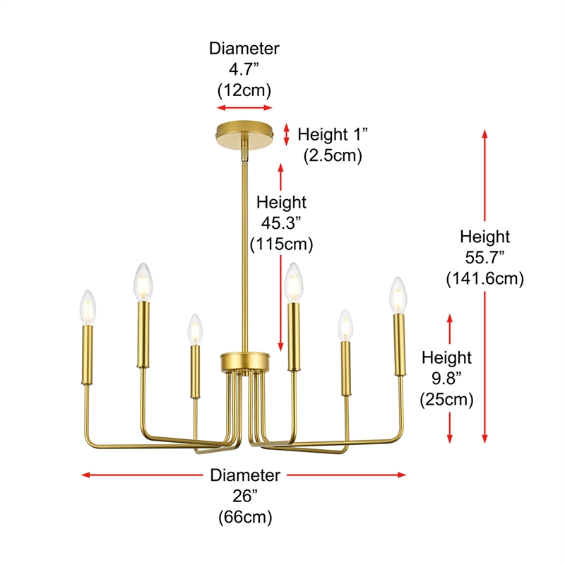 Living District Willa 6-Light Modern Metal Pendant Light in Brass