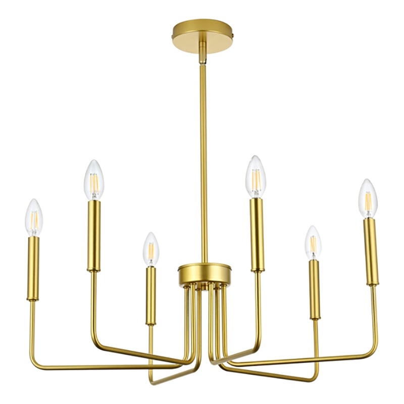 Living District Willa 6-Light Modern Metal Pendant Light in Brass