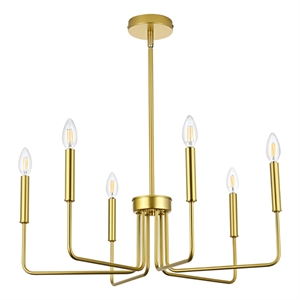 Living District Willa 6-Light Modern Metal Pendant Light in Brass