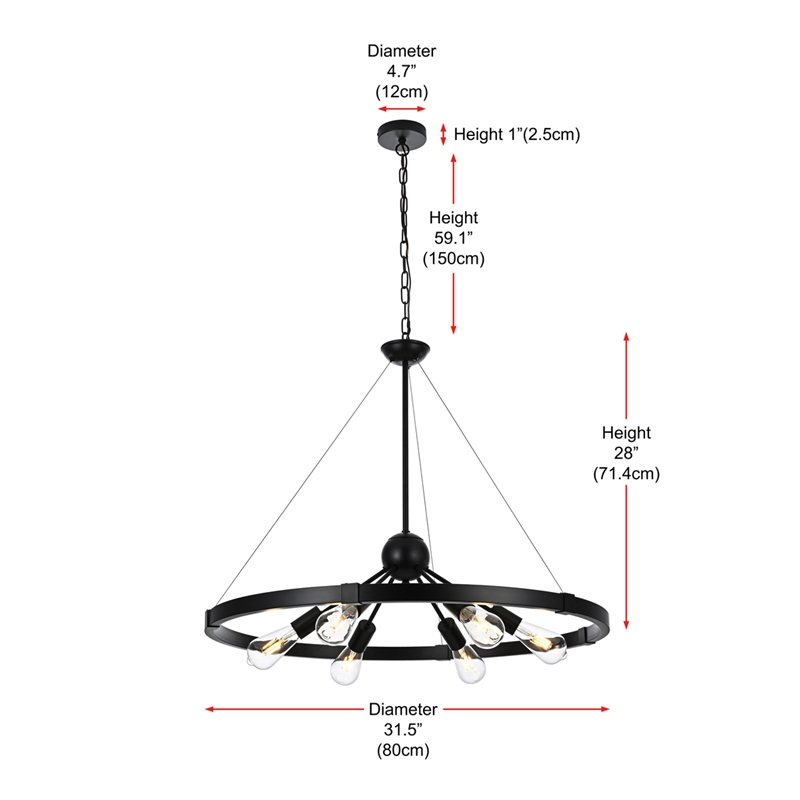 Living District Thora 6-Light Modern Metal Pendant Light in Black