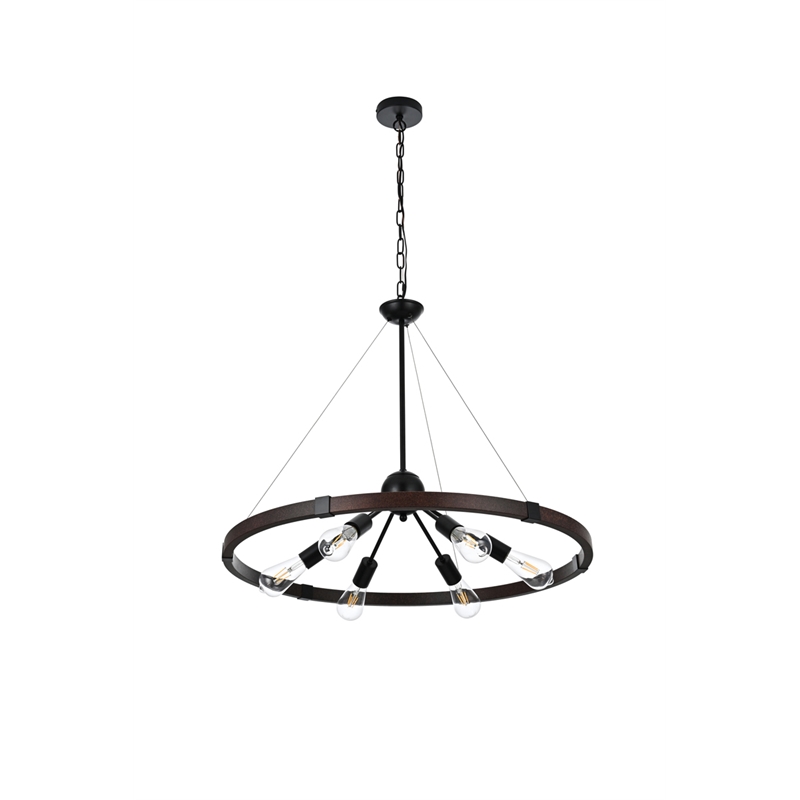 Living District Thora 6-Light Modern Metal Pendant Light in Weathered Black