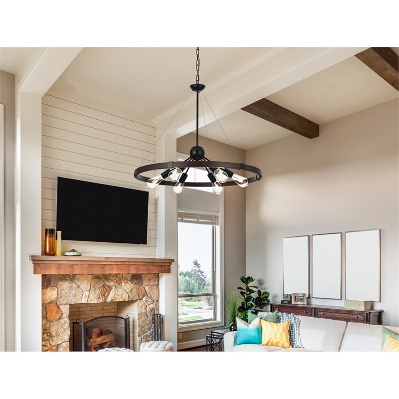 Living District Thora 6-Light Modern Metal Pendant Light in Weathered Black