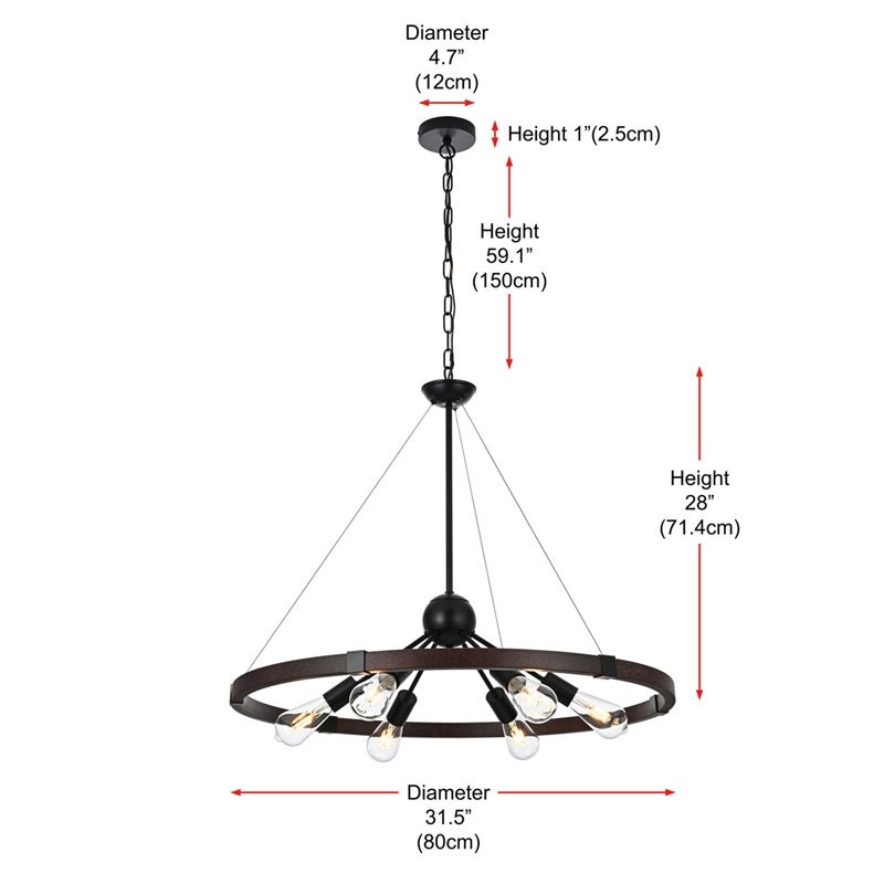 Living District Thora 6-Light Modern Metal Pendant Light in Weathered Black