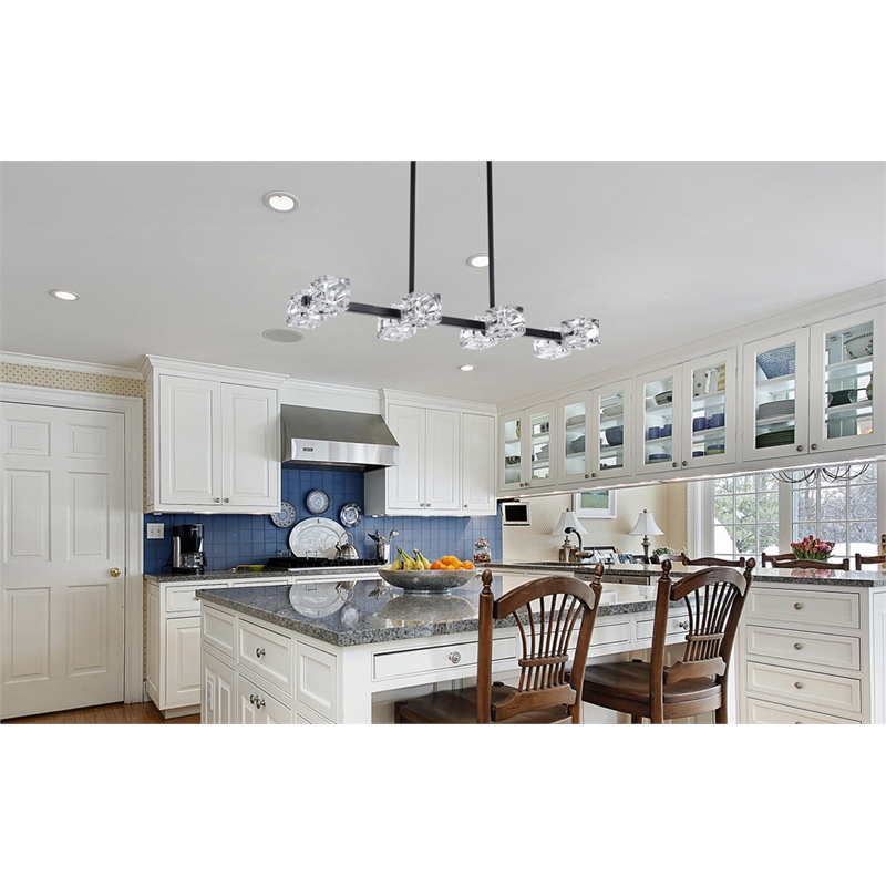 Living District Lyra 8-Light Metal & Glass Pendant Light in Black/Clear