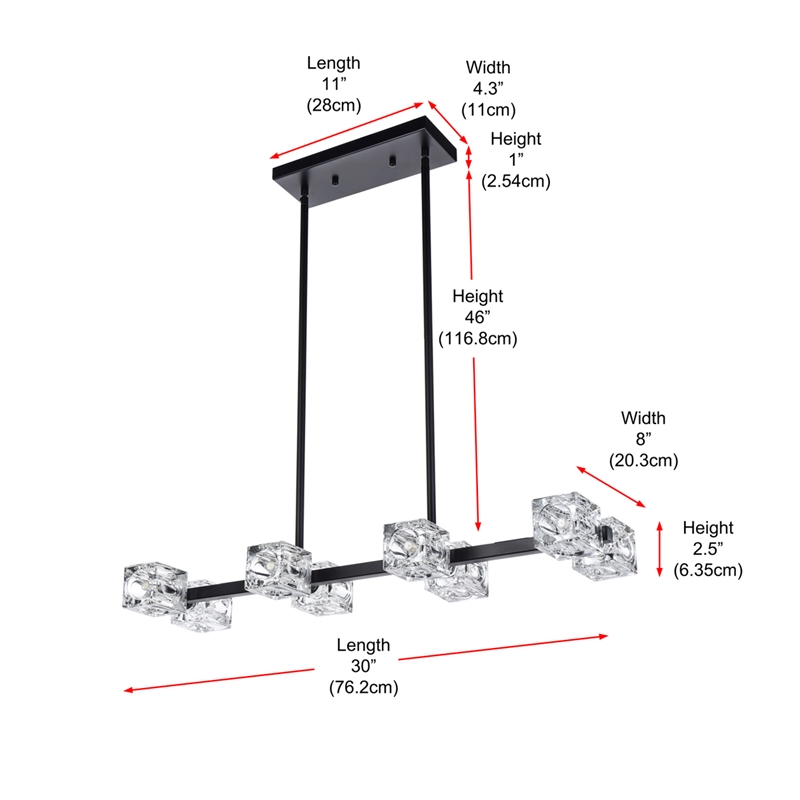 Living District Lyra 8-Light Metal & Glass Pendant Light in Black/Clear