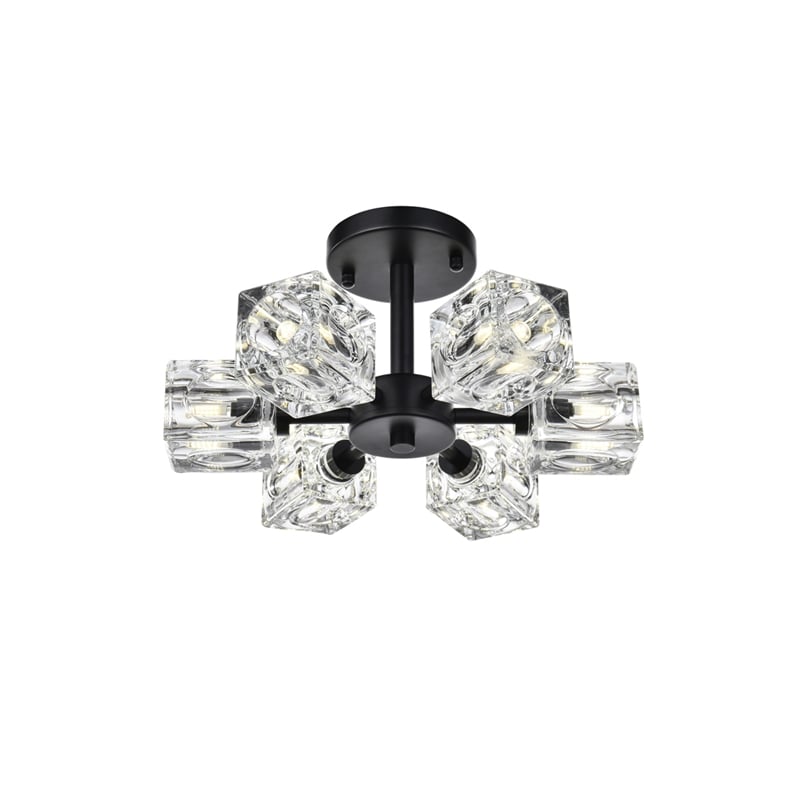 Living District Lyra 6-Light Metal & Glass Flush Mount in Black/Clear