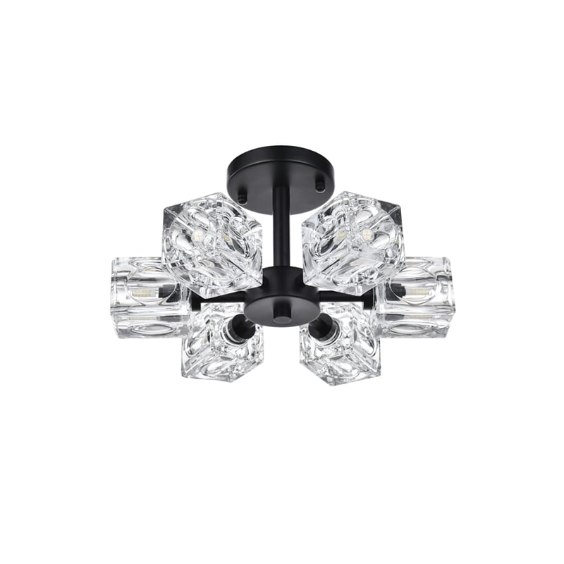 Living District Lyra 6-Light Metal & Glass Flush Mount in Black/Clear