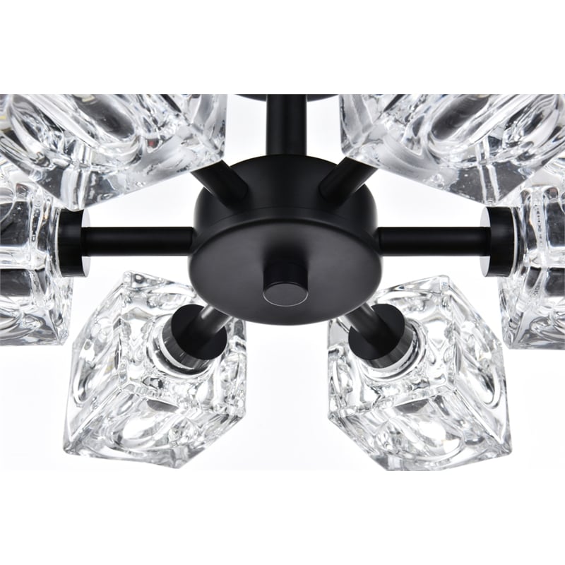 Living District Lyra 6-Light Metal & Glass Flush Mount in Black/Clear