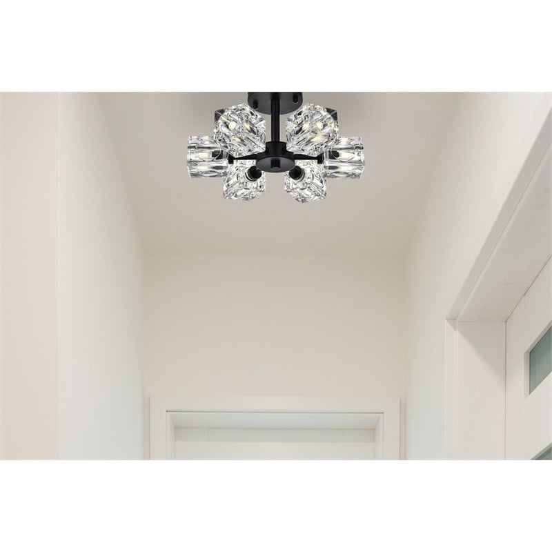 Living District Lyra 6-Light Metal & Glass Flush Mount in Black/Clear