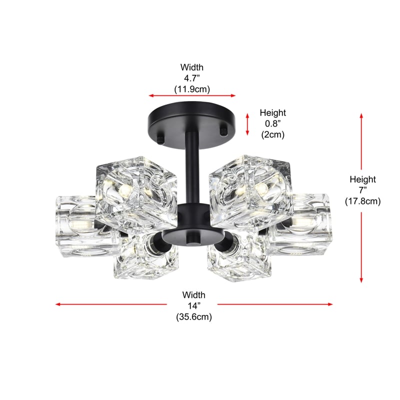 Living District Lyra 6-Light Metal & Glass Flush Mount in Black/Clear