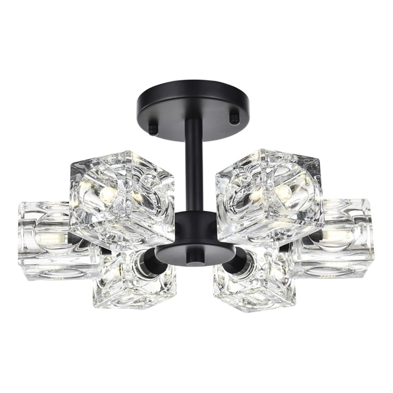 Living District Lyra 6-Light Metal & Glass Flush Mount in Black/Clear