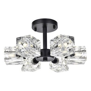 Living District Lyra 6-Light Metal & Glass Flush Mount in Black/Clear