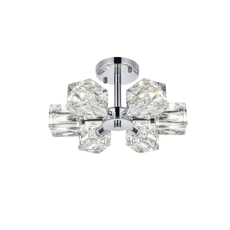 Living District Lyra 6-Light Metal & Glass Flush Mount in Chrome/Clear