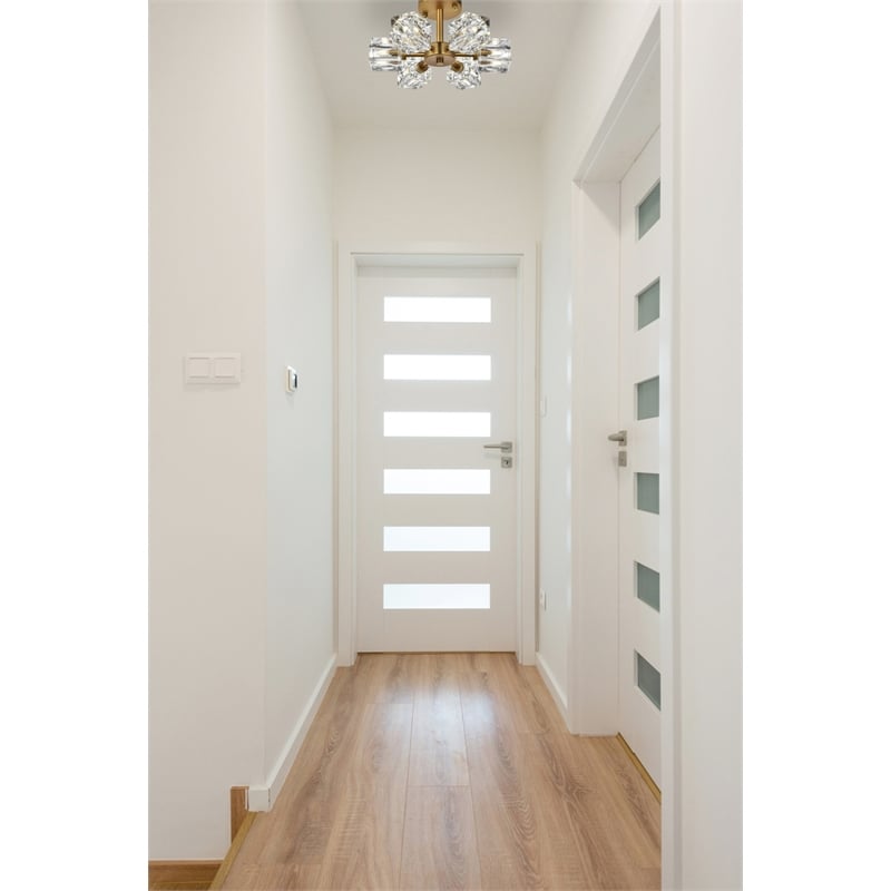 Living District Lyra 6-Light Metal & Glass Flush Mount in Satin Gold/Clear