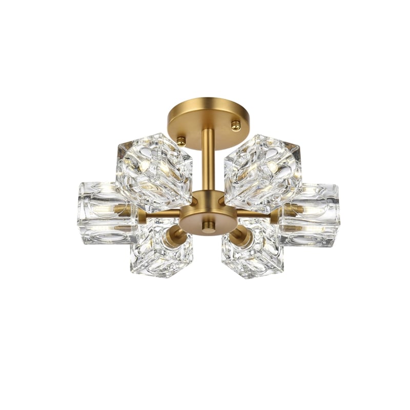 Living District Lyra 6-Light Metal & Glass Flush Mount in Satin Gold/Clear