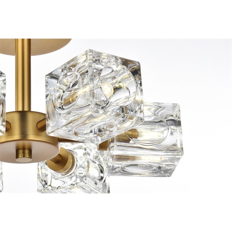 Living District Lyra 6-Light Metal & Glass Flush Mount in Satin Gold/Clear