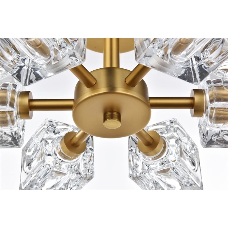 Living District Lyra 6-Light Metal & Glass Flush Mount in Satin Gold/Clear