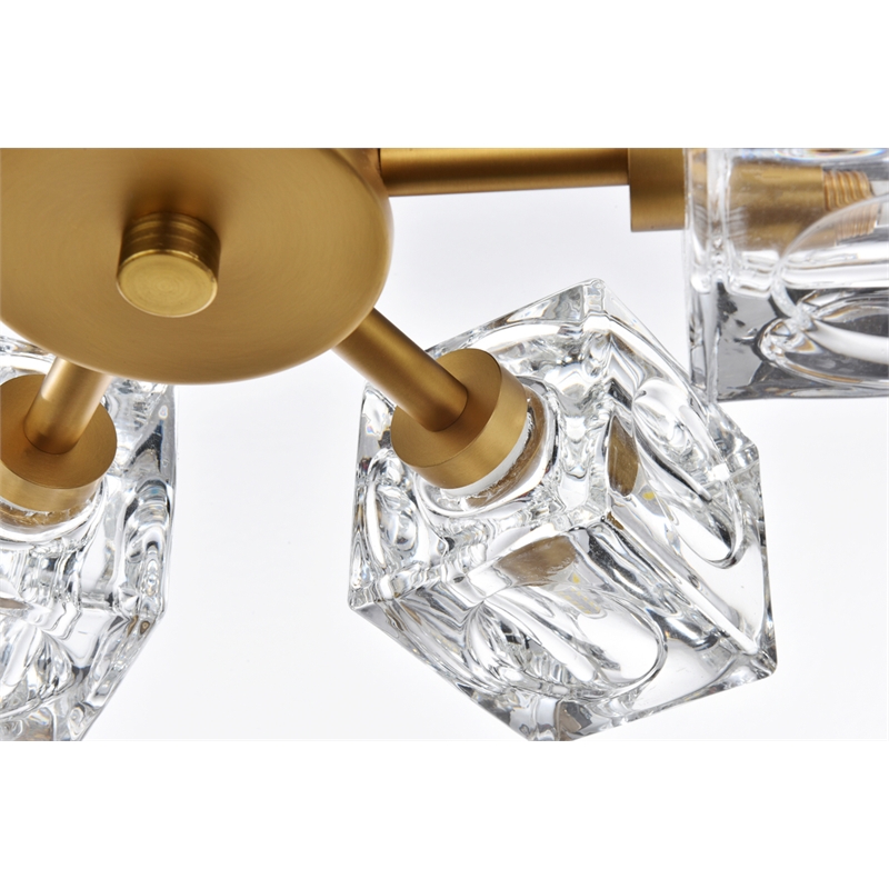 Living District Lyra 6-Light Metal & Glass Flush Mount in Satin Gold/Clear