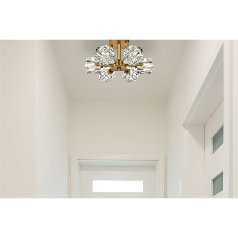 Living District Lyra 6-Light Metal & Glass Flush Mount in Satin Gold/Clear