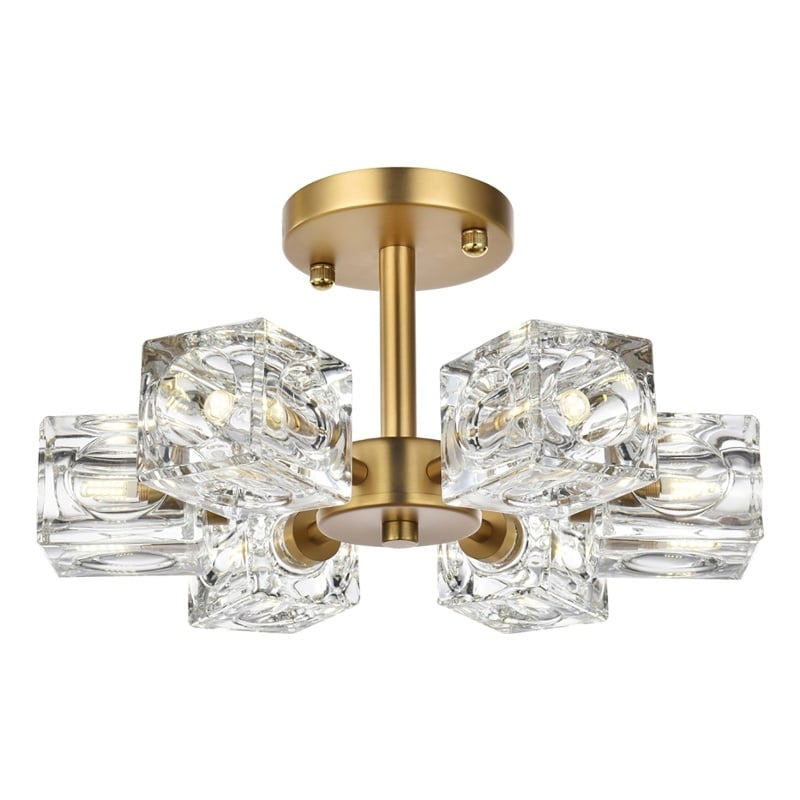 Living District Lyra 6-Light Metal & Glass Flush Mount in Satin Gold/Clear