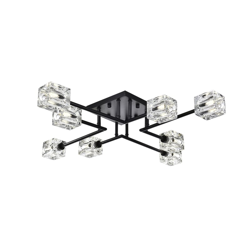 Living District Lyra 8-Light Metal & Glass Flush Mount in Black/Clear