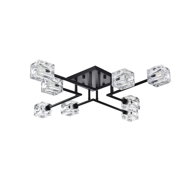 Living District Lyra 8-Light Metal & Glass Flush Mount in Black/Clear