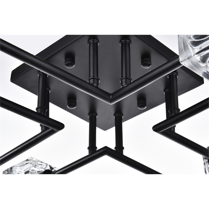 Living District Lyra 8-Light Metal & Glass Flush Mount in Black/Clear