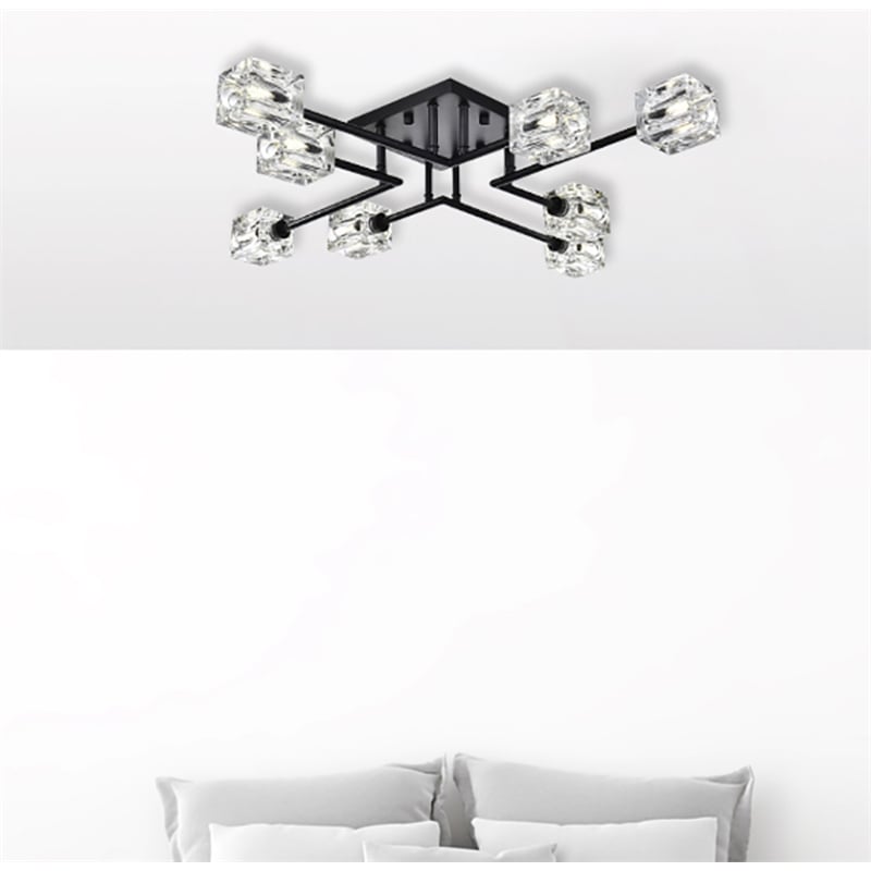 Living District Lyra 8-Light Metal & Glass Flush Mount in Black/Clear