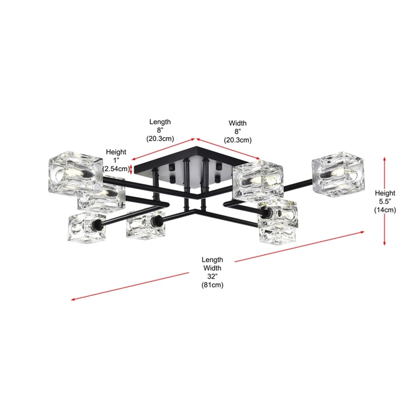 Living District Lyra 8-Light Metal & Glass Flush Mount in Black/Clear