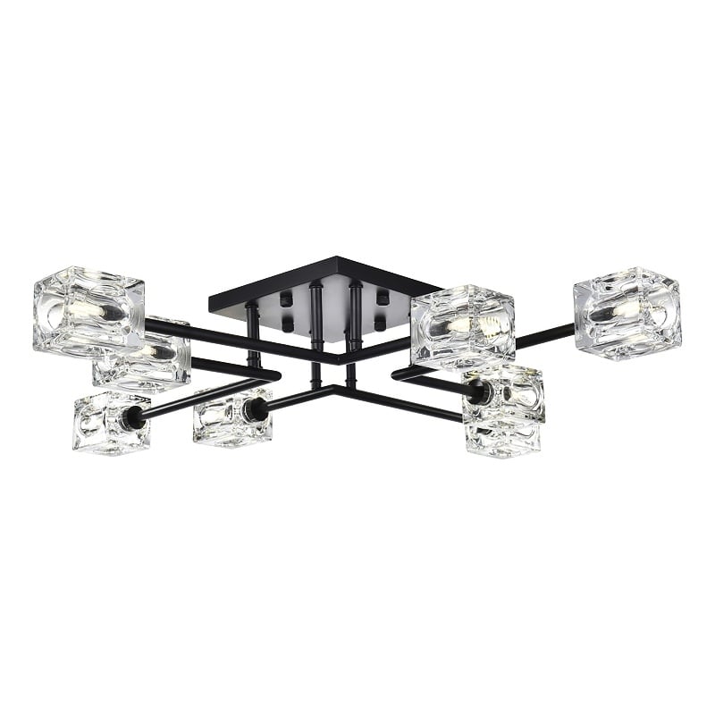 Living District Lyra 8-Light Metal & Glass Flush Mount in Black/Clear