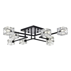Living District Lyra 8-Light Metal & Glass Flush Mount in Black/Clear