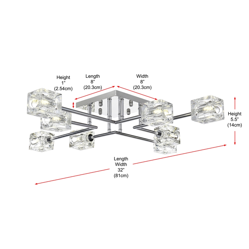 Living District Lyra 8-Light Metal & Glass Flush Mount in Chrome/Clear