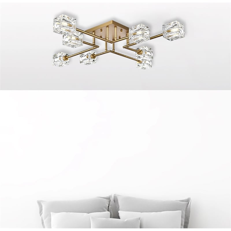 Living District Lyra 8-Light Metal & Glass Flush Mount in Satin Gold/Clear